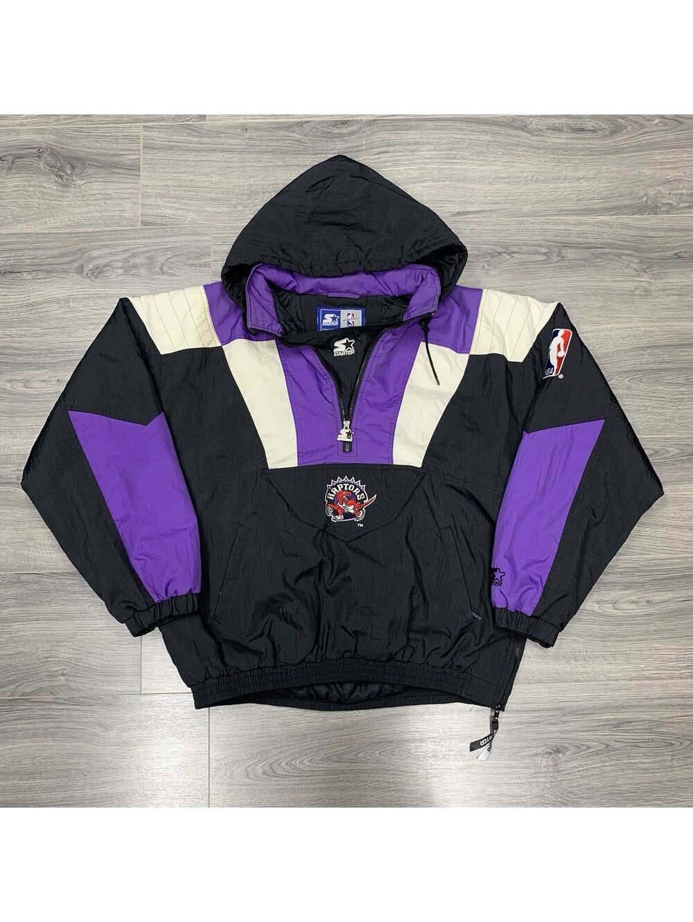 Vintage 90S Starter Toronto Raptors Jacket XL Rare Mens Black Quarter Zip Puffer